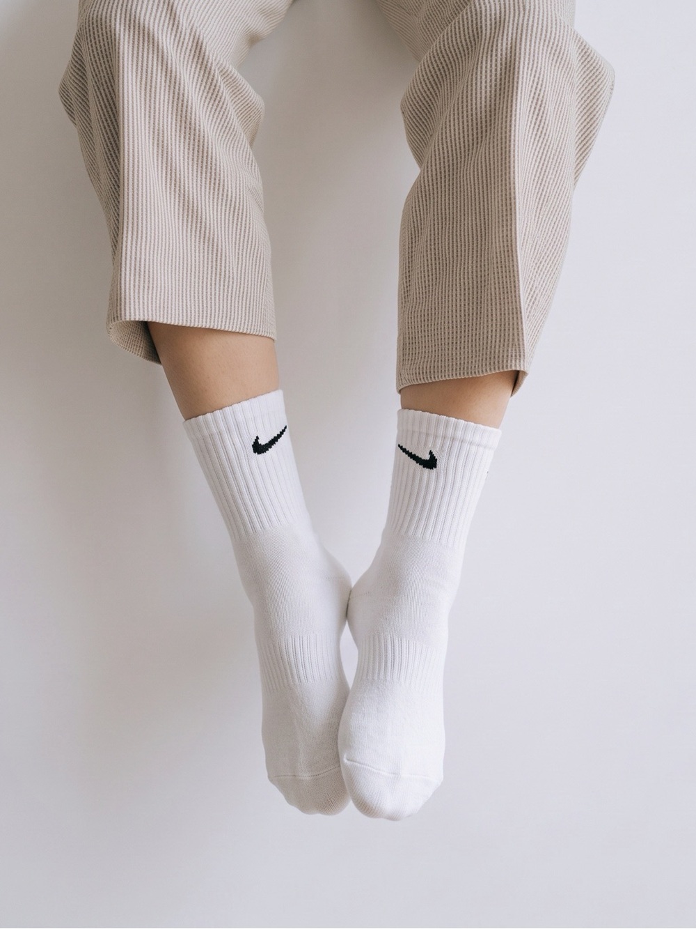 Nike White Crew Socks with Black Logo Comfort Socks